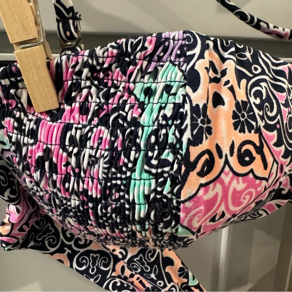 Bikini Lab High Rise Bikini with‎ Bandeau Top w/Smocking Pastel Paisley Print Sm - Image 7