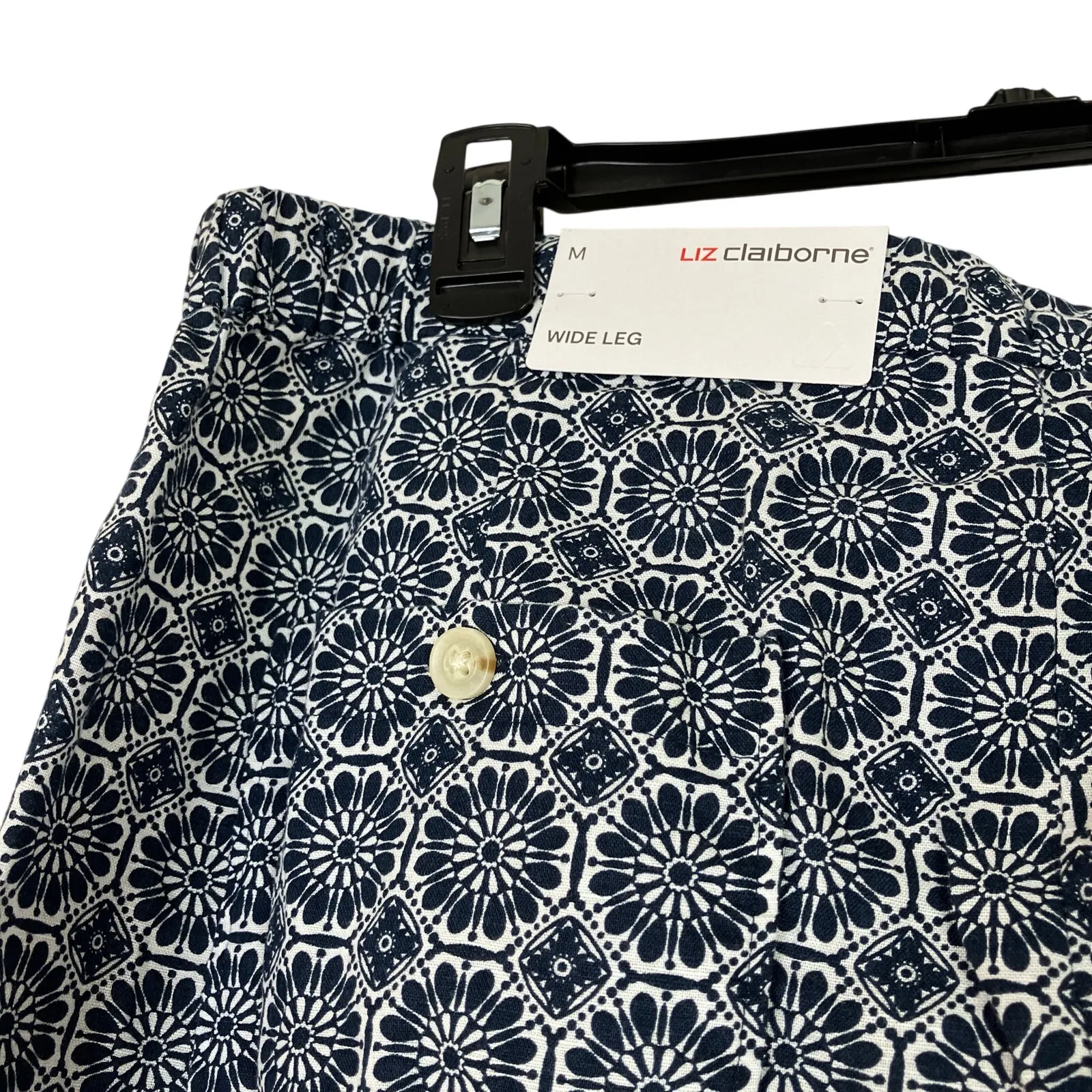 Liz Claiborne | Linen Cotton Navy Geo Floral Pants NWT Womens Medium - Image 9
