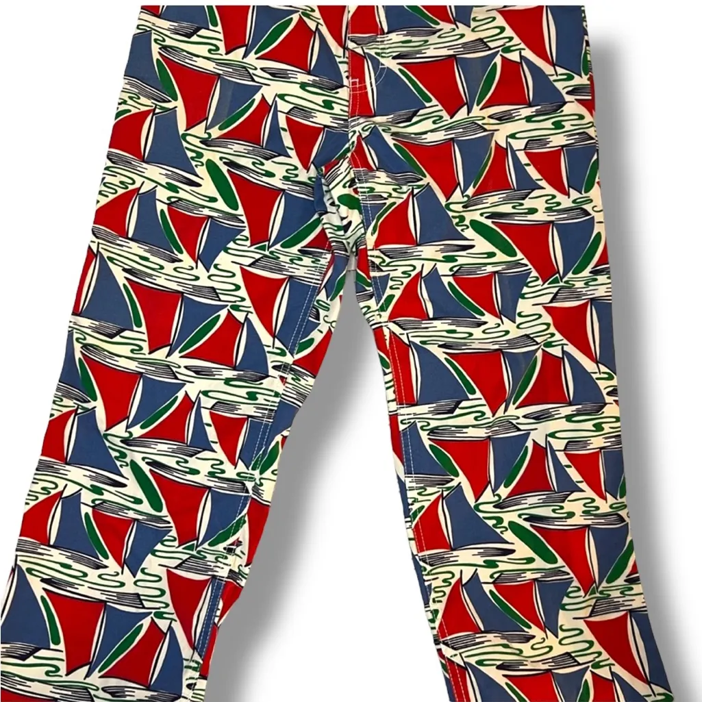 Vintage TOMMY HILFIGER Women Size 4 Nautical Sailboat Fringe Ankle Pants Retro - Image 2