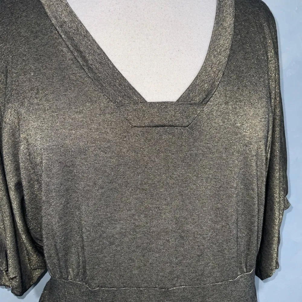 Anthropologie Left Of Center God Metallic Puffed Short Sleeve Dress Large - Image 3