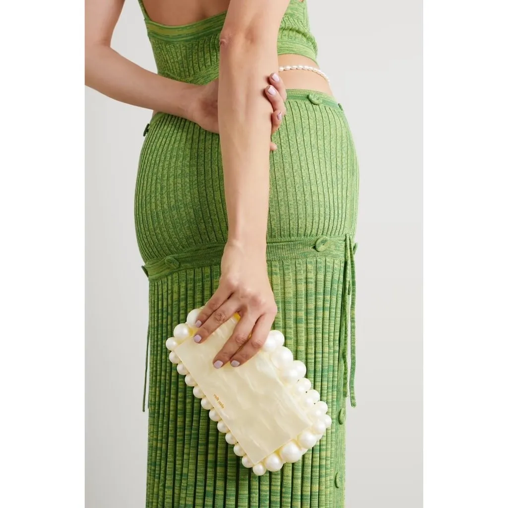 Cult Gaia Eos Beaded Acrylic Box Clutch in Pearl Woth Box Womens Ball Bag - Image 13