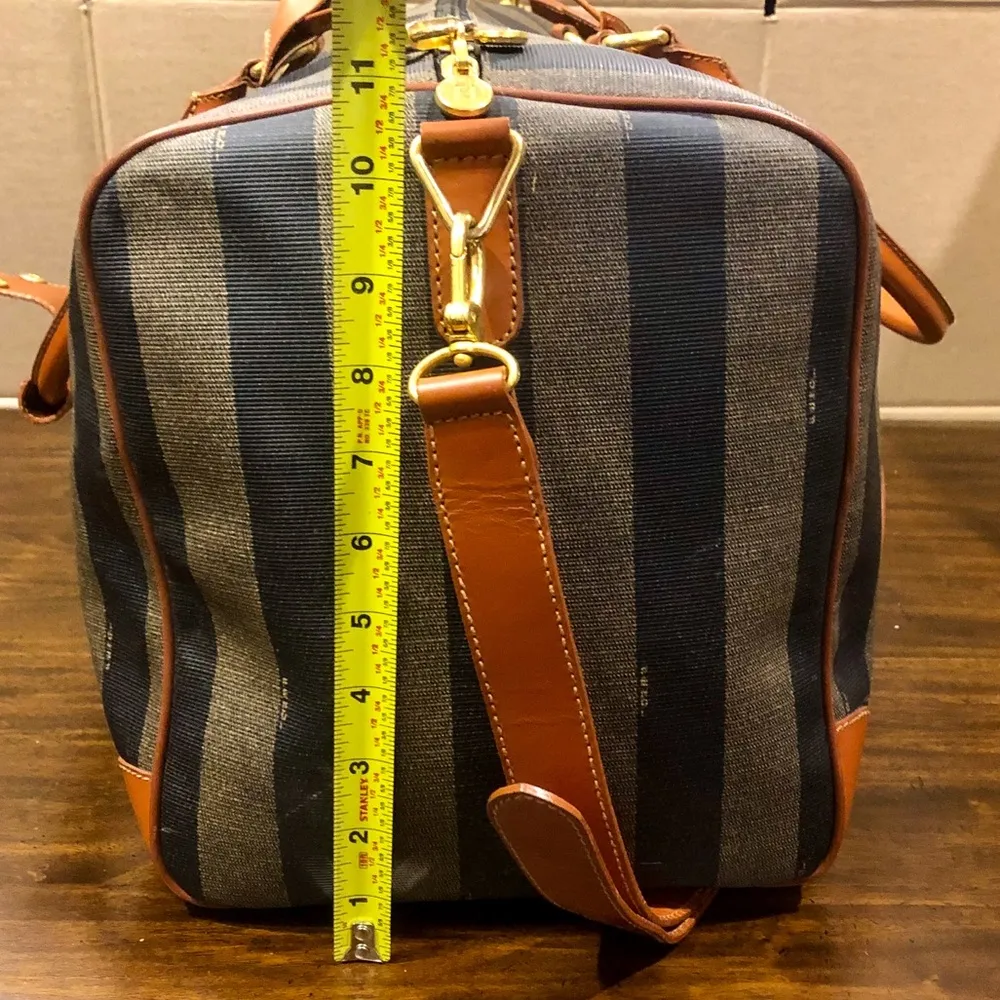 FENDI Pequin Pecan Stripe Bandolier Boston Travel Bag with FENDI Shoulder Strap - Image 13