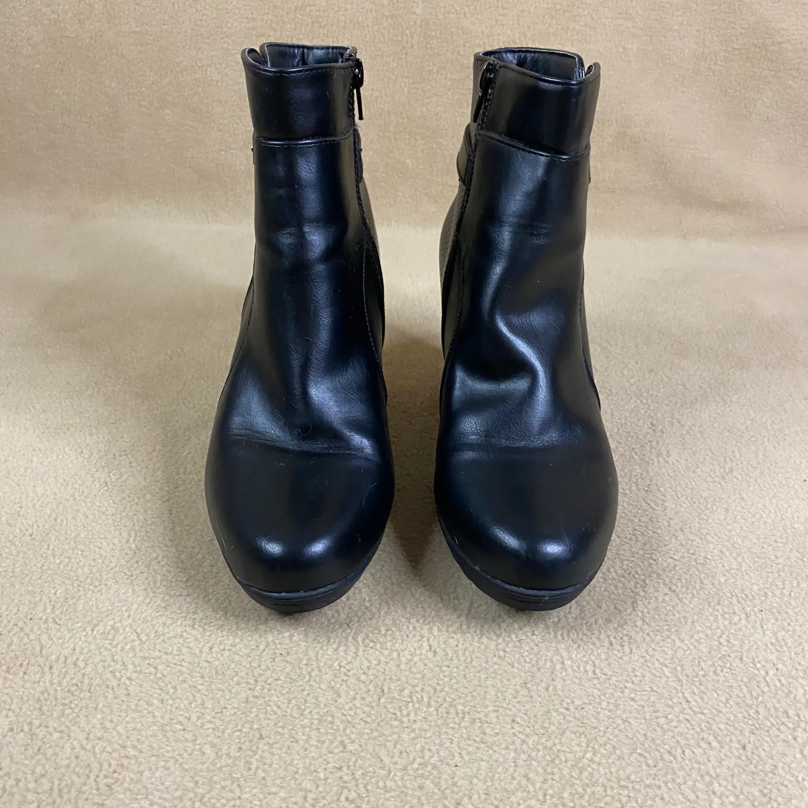 Black Faux Leather Ankle Boots Snake Print Buckle Chunky Heel Zip Women's Sz 9 - Image 3