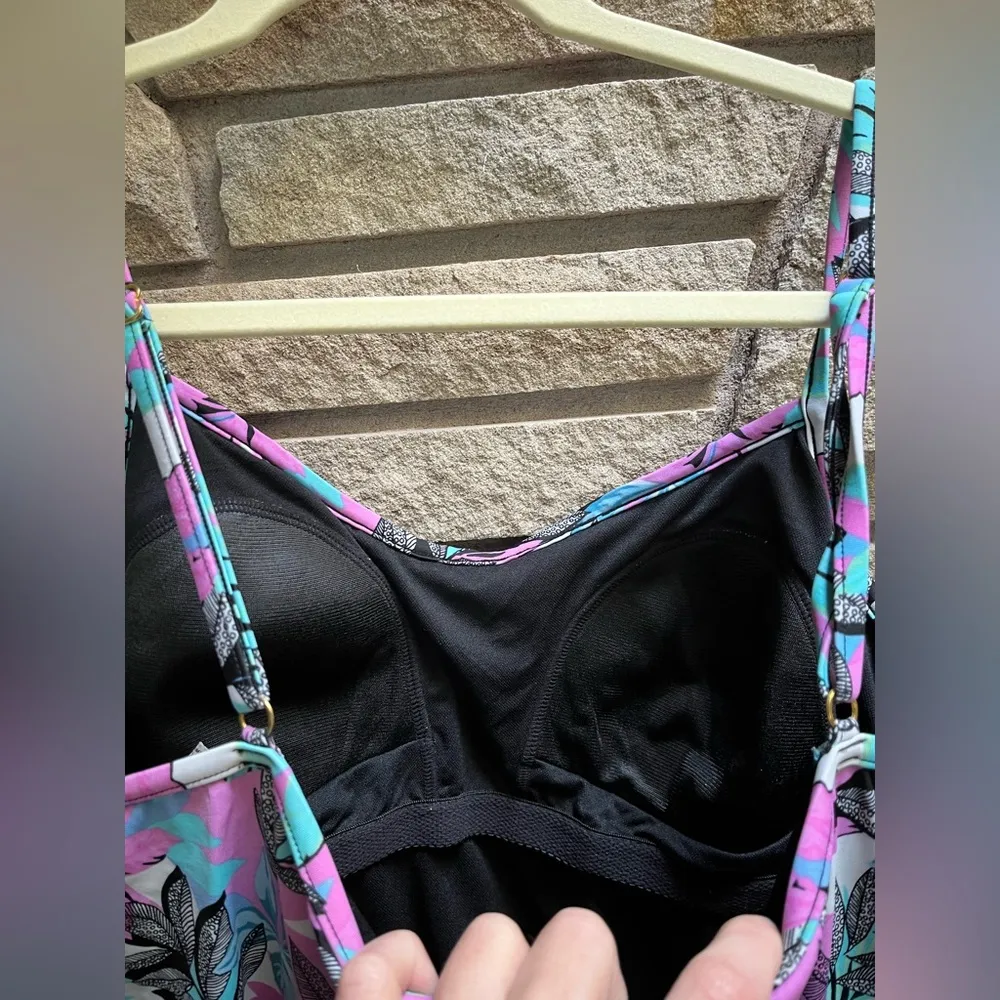 A Shore Fit! Swimsuit Romper Modest Swim Tropical Floral Blue Purple 16 - Image 5