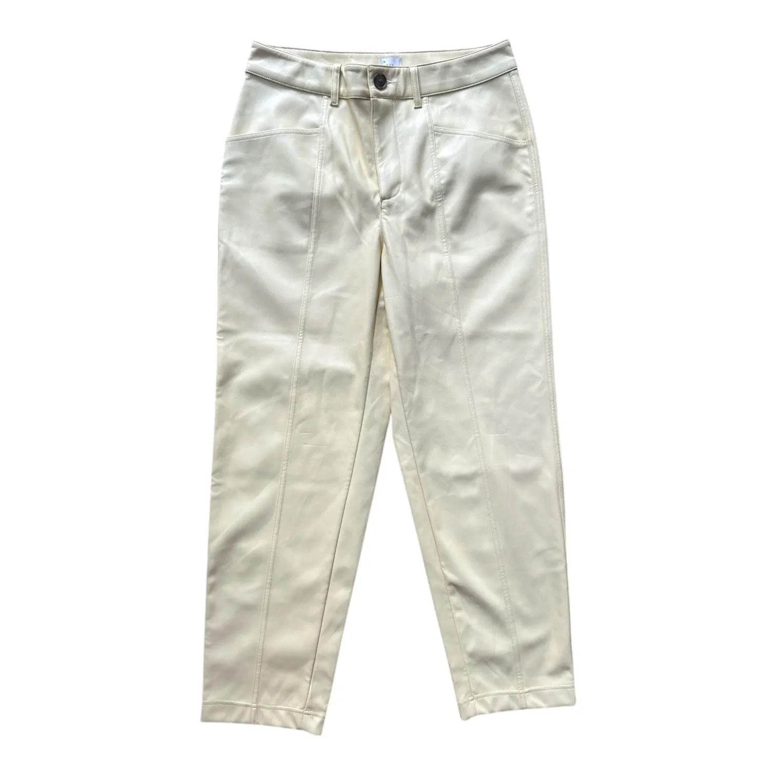 A New Day Cream Faux Leather Straight Leg Pants Women Size 8 - Image 3