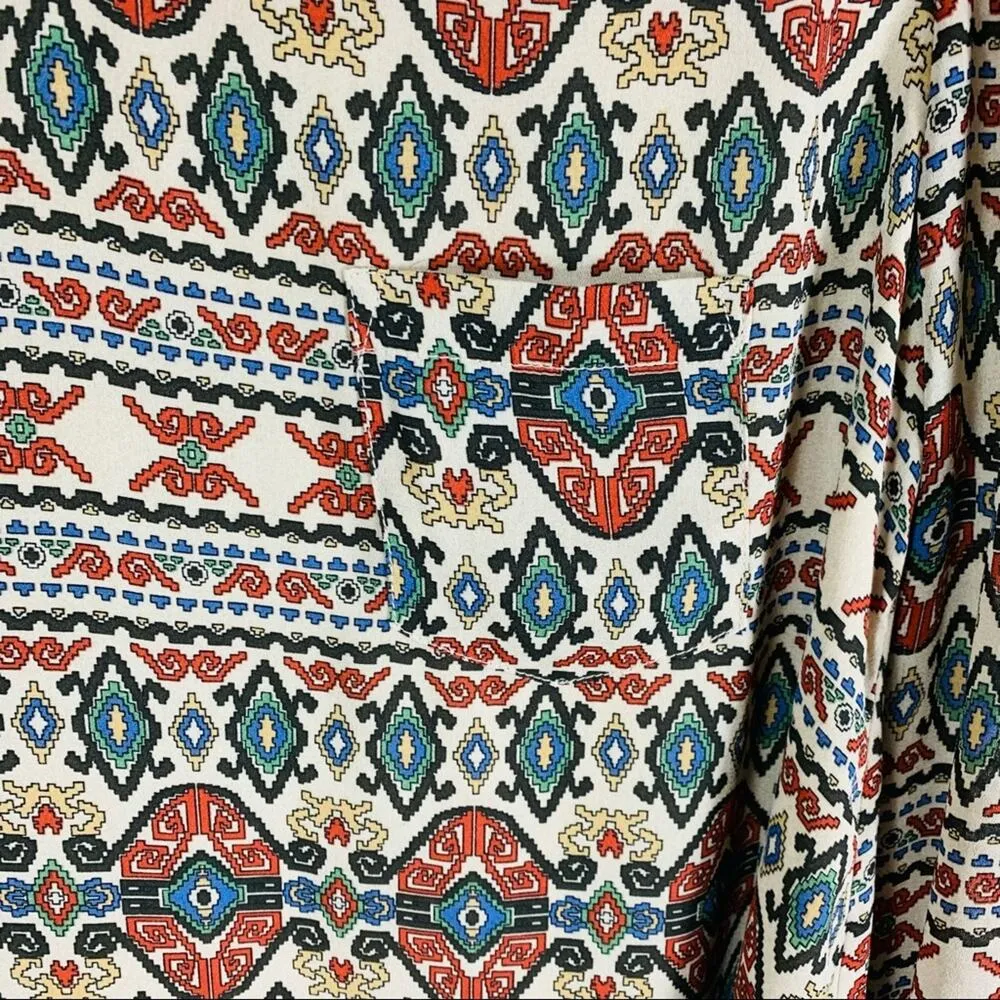 Aztec Open Back Shift Dress Tan Rust Sz Small - Image 12