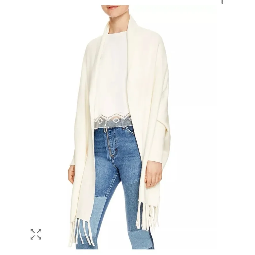Sandro Celeste Fringed Open-front Cardigan One Size Green Oversized Quiet Luxury - Image 13