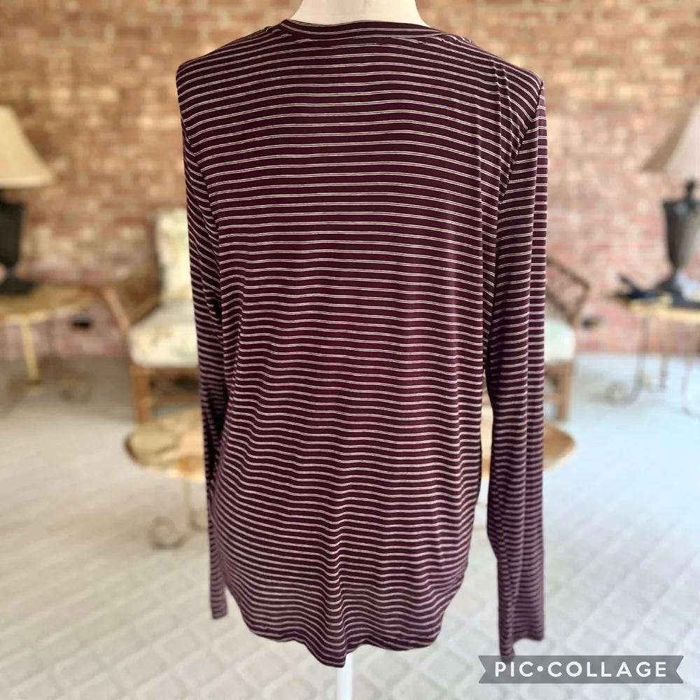 SO Favorite Top Crew Plum Purple Striped Tee Shirt M Long Sleeve Casual Work - Image 10