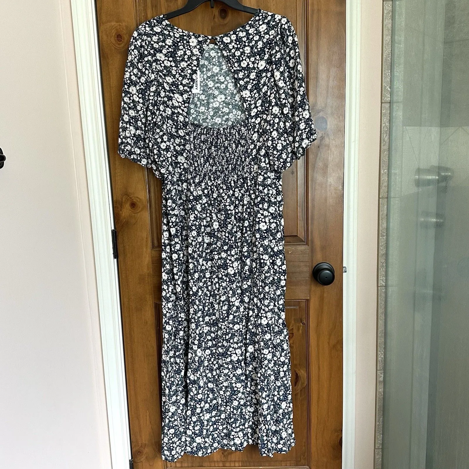 Old Navy Maxi Dress Blue Floral Puff Sleeve 3X Prairie Cottage Core Peasant NWT - Image 3