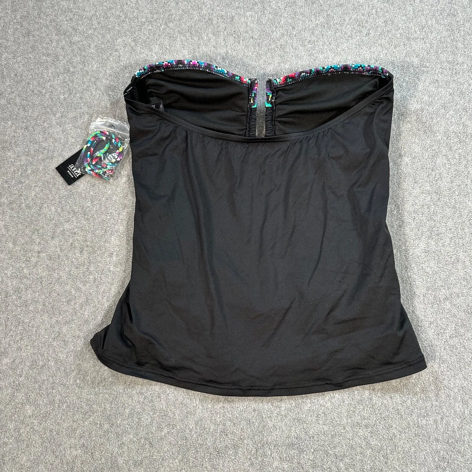 A.N.A. Tankini Swim Top Women's 8 Black Multicolor Removable Straps Padded New - Image 9
