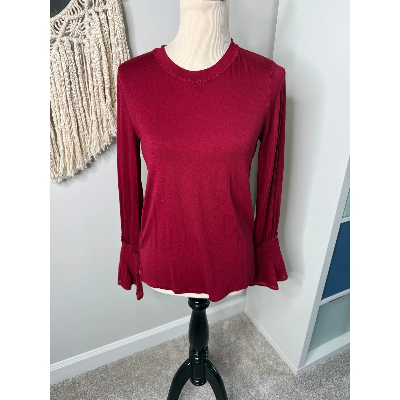 Kobi Halperin Maroon Berry Red Bell Sleeve Holiday Alix Top Blouse Shirt XS - Image 2