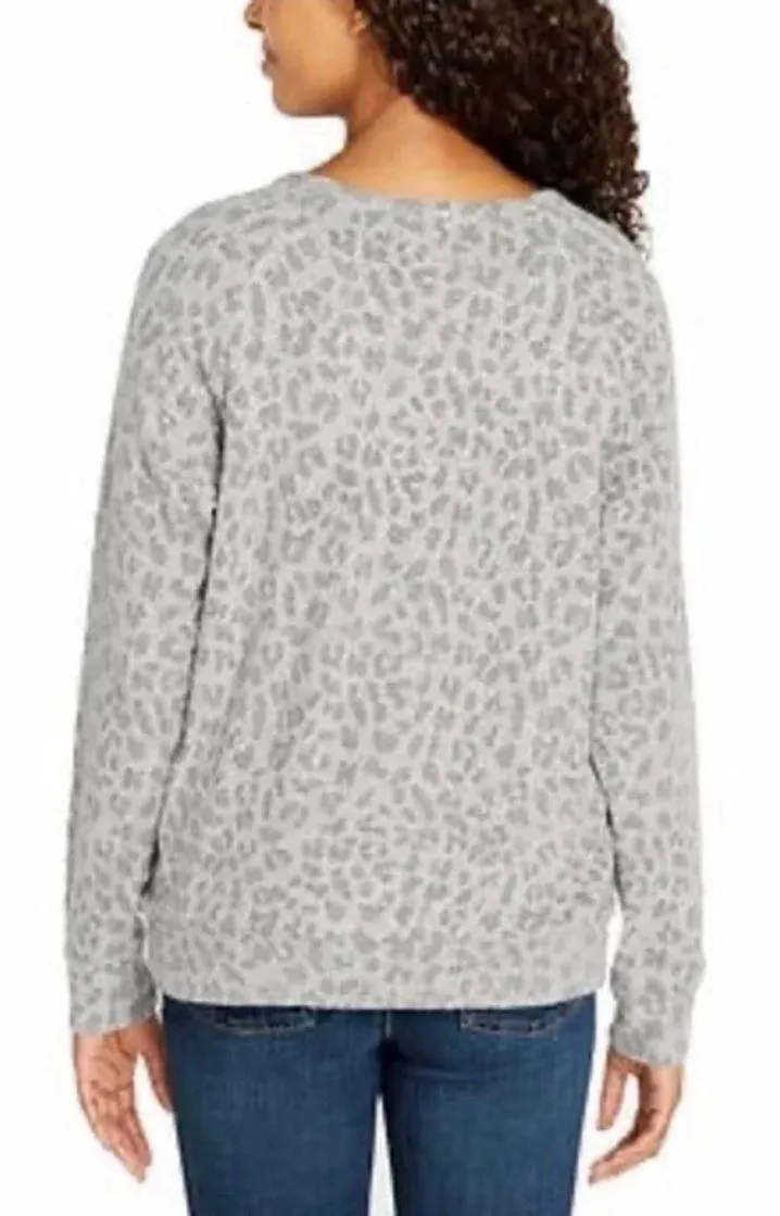 Heather Gray Leopard Print Plush Knit Sweatshirt Size XXL - Image 2