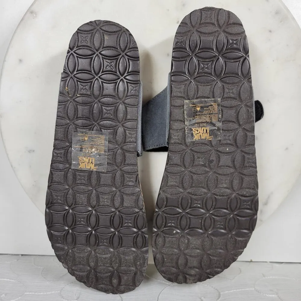 MUK LUKS Marsha Thong Sandals Womens 10 Black Braided Cow Leather Slip On Buckle - Image 14