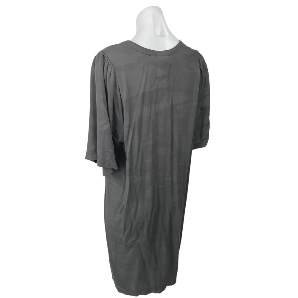 Splendid Gray Camo Camouflage Split V-neck Short Sleeve Mini Shift Dress Size L - Image 2