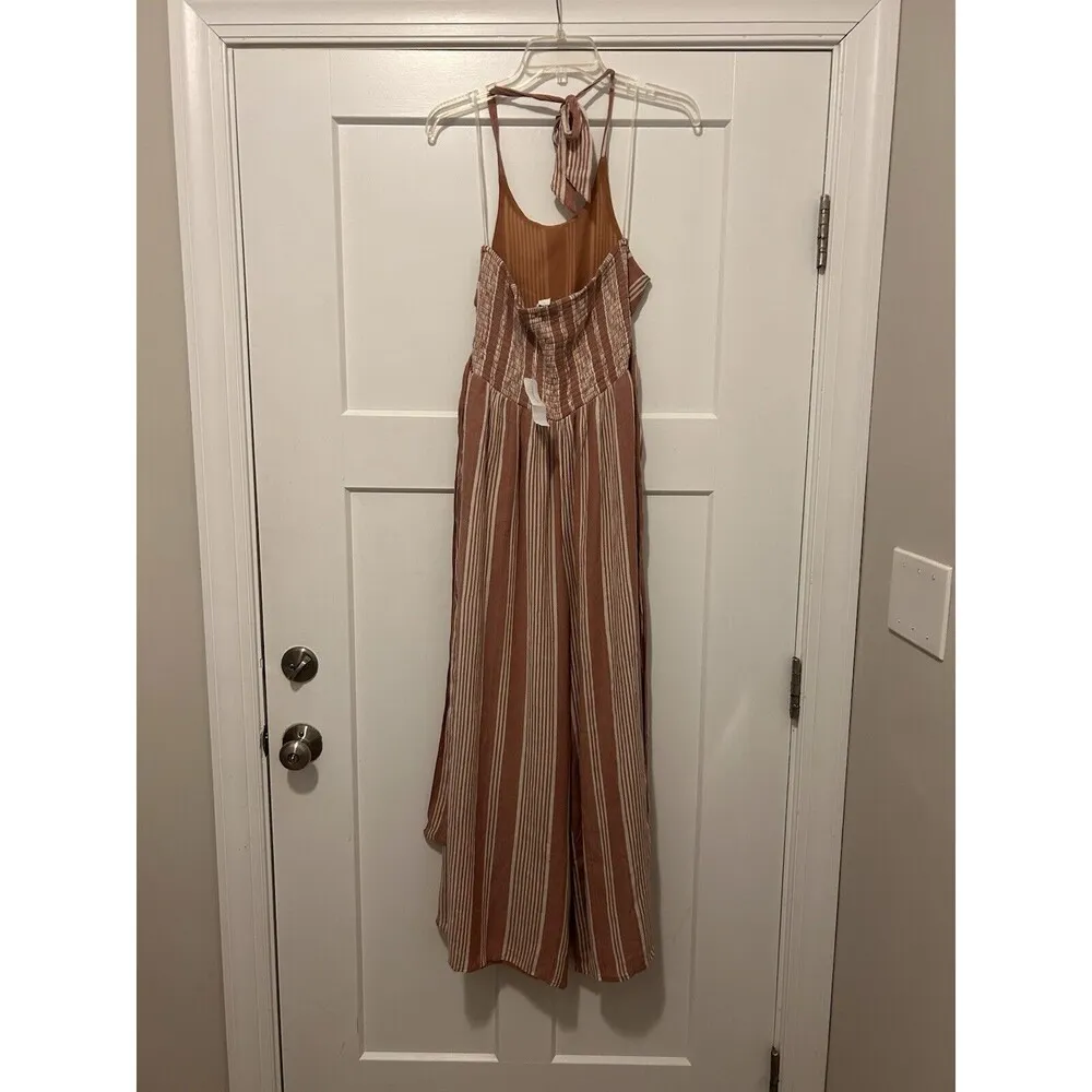 New American Eagle Women’s Mauve Striped Halter Backless Jumpsuit Size Medium - Image 7