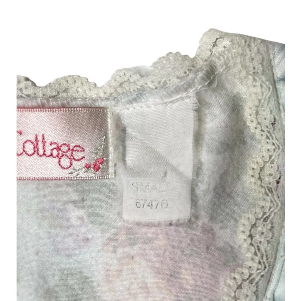 Vintage CHELSEAS COTTAGE Blue Pink Floral Cottage Core Fleece Lined Nightie Sz S - Image 8