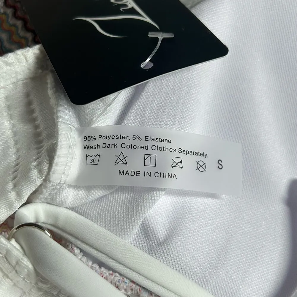 Zuvebamyo Women's Two Piece High Waist Bikini Swimsuit Set Rib White S Small NEW - Image 9