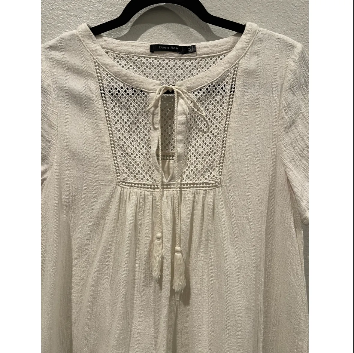 DOE & RAE Gauzy Cotton Antique White Babydoll Mini Dress - Image 4