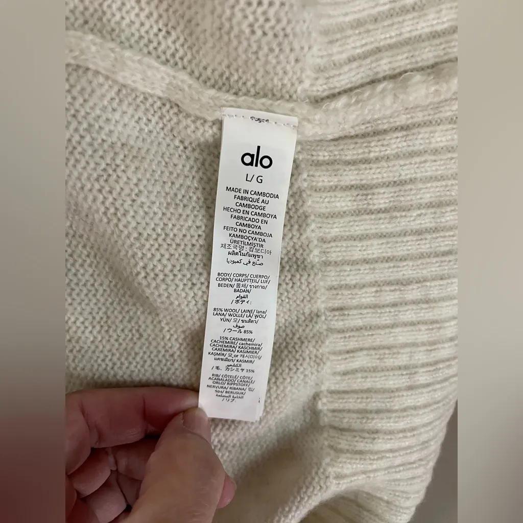 Alo Yoga NWT New Class Cashmere Hoodie Bone Heather Kangaroo Pocket L Oversized - Image 11
