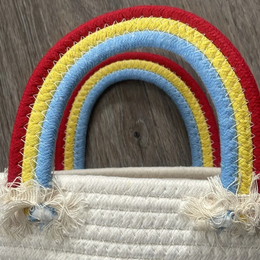 Rainbow Handle Tote Purse White - Image 7