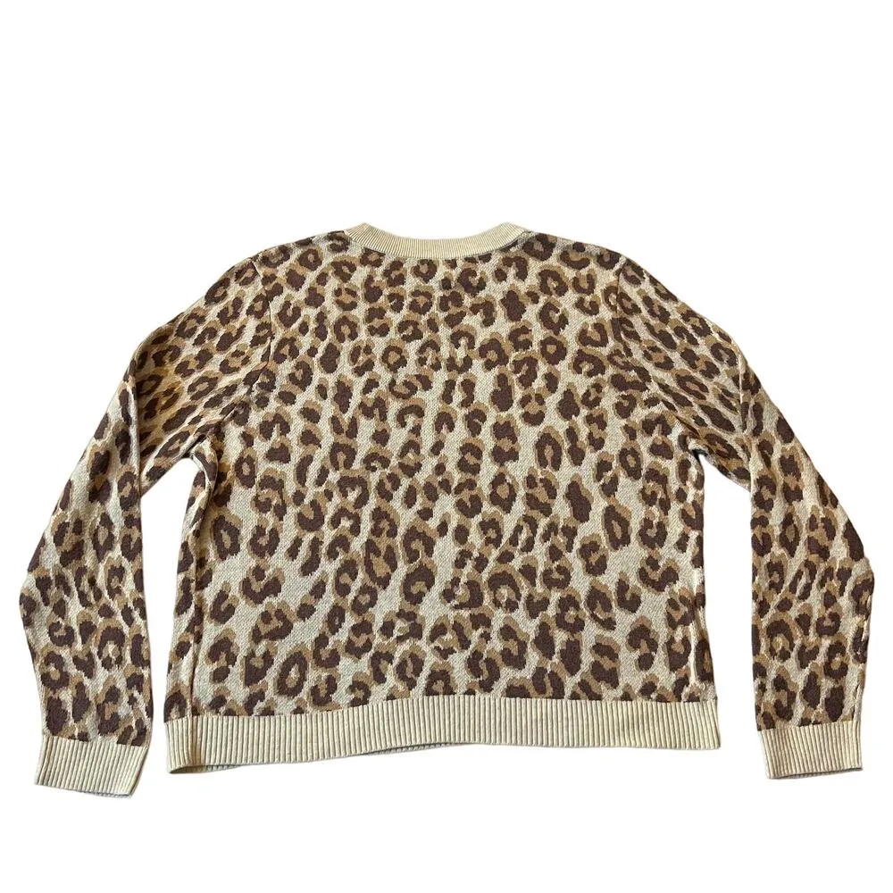 a new day Leopard Knit Sweater Size Large Boho Soft Cozy Cottagecore Crewneck - Image 5