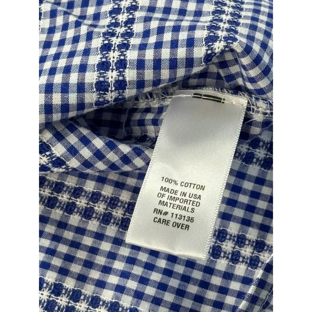 Blue White Gingham Tie Neck 3/4 Sleeve Blouse Shirt Women's Plus Size XL - Image 8