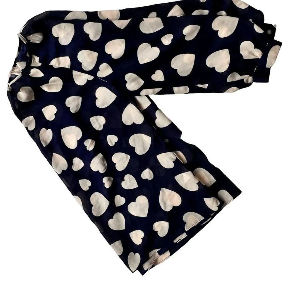 J Crew Blouse Size Medium Navy Cream Hearts Keyhole Button Top Valentine… - Image 4