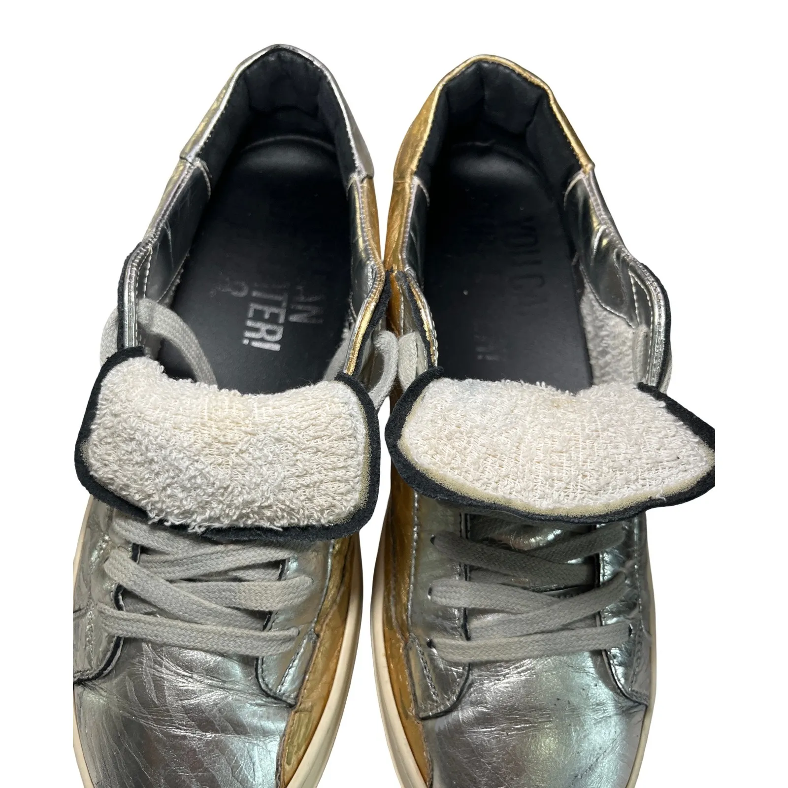 P448 Metallic Silver & Gold Low Top Sneakers Size 41 Leather Casual Shoes - Image 8