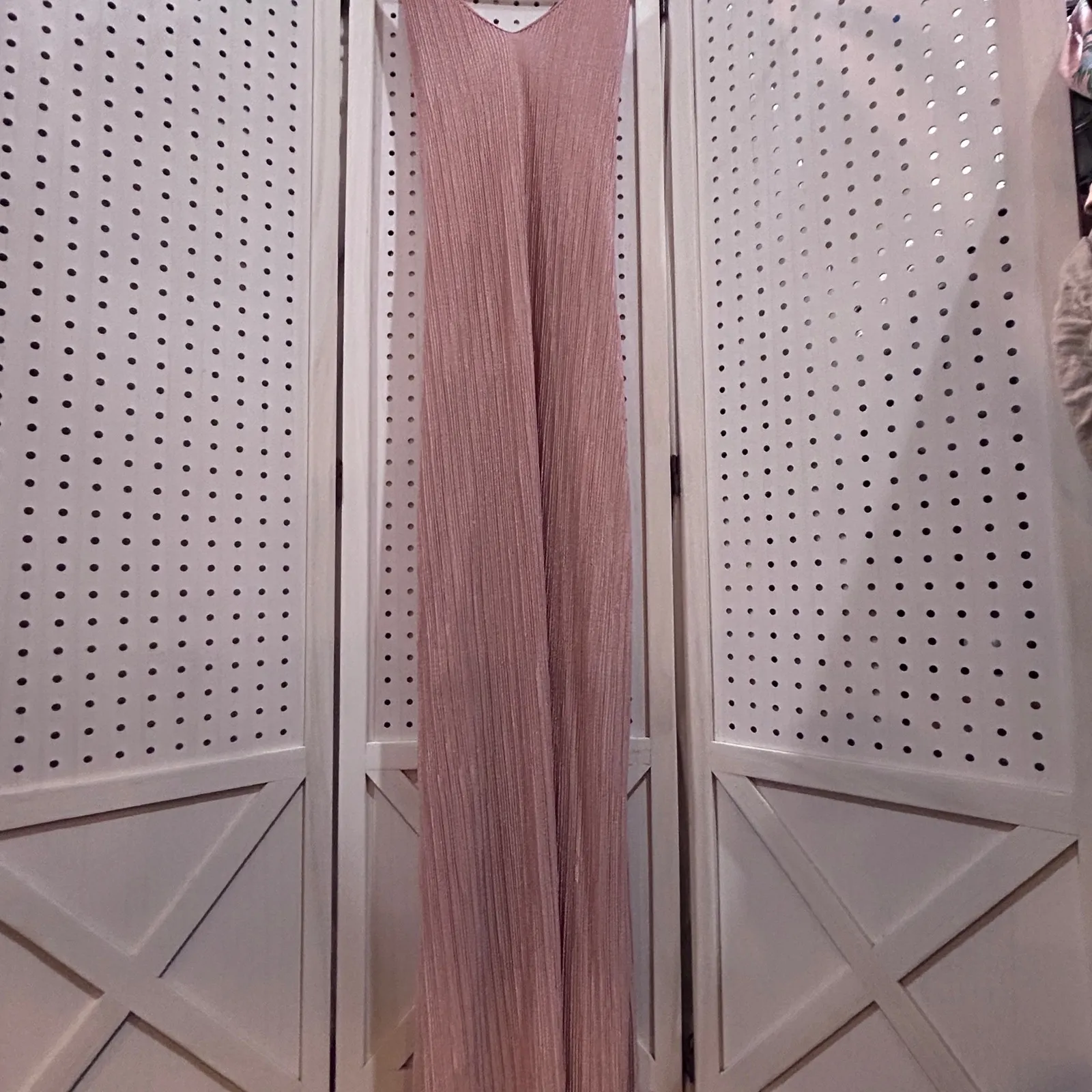 Mlle Gabrielle Pink Ribbed Metallic Spaghetti Strap Maxi Dress Size S - Image 4