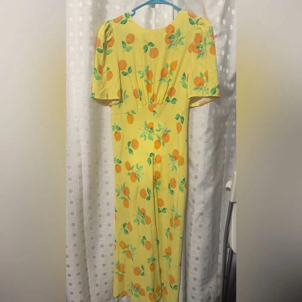 Orange Clementine and Yellow printed midi dress with slit - Image 5