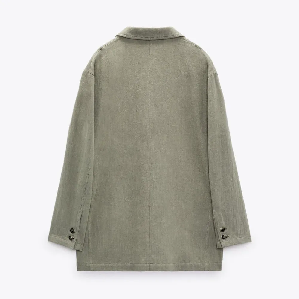 AVAILABLE NWOT Zara linen blend straight cut blazer mid khaki xs - Image 2