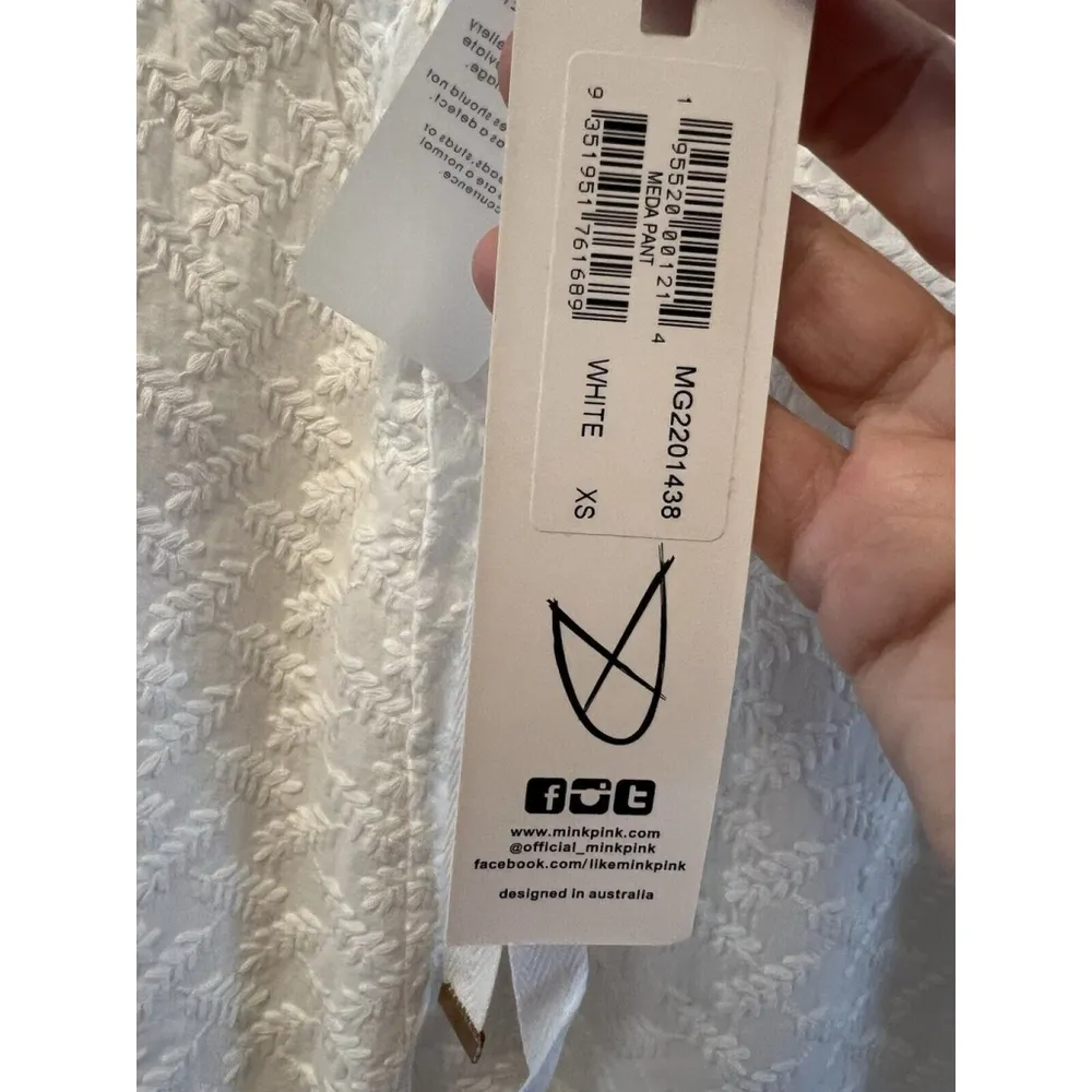 Minkpink Meda Pants White Embroidered Drawstring Waist White Women’s Size XS - Image 4