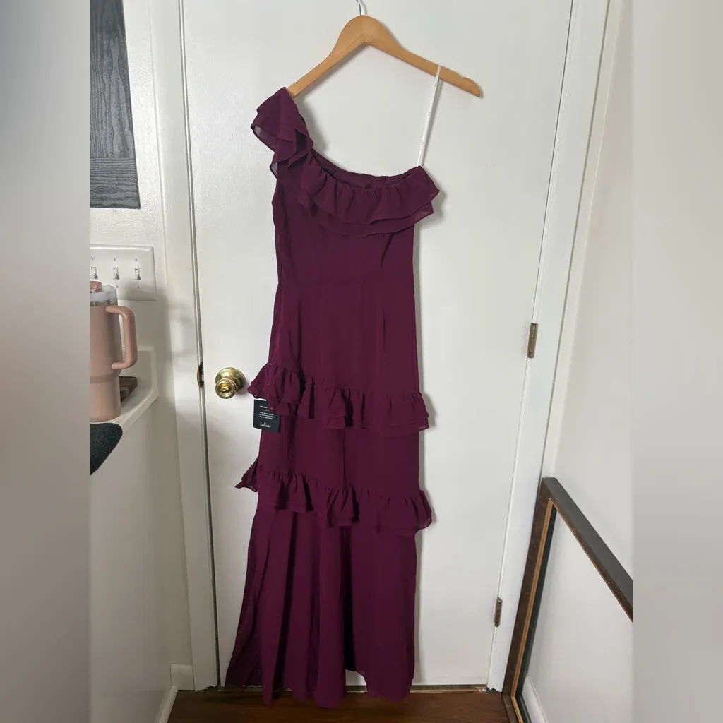 purple dress lulus Valhalla Sequin Lace-Up Maxi stretchy fabric allows room for hips Lulus Berry Dress -Asymmetrical -Double