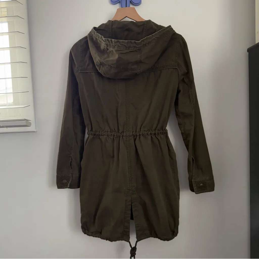 Abercrombie Fitch XS Army Utility Long Jacket Hooded Drawstring Military Travel - Image 3