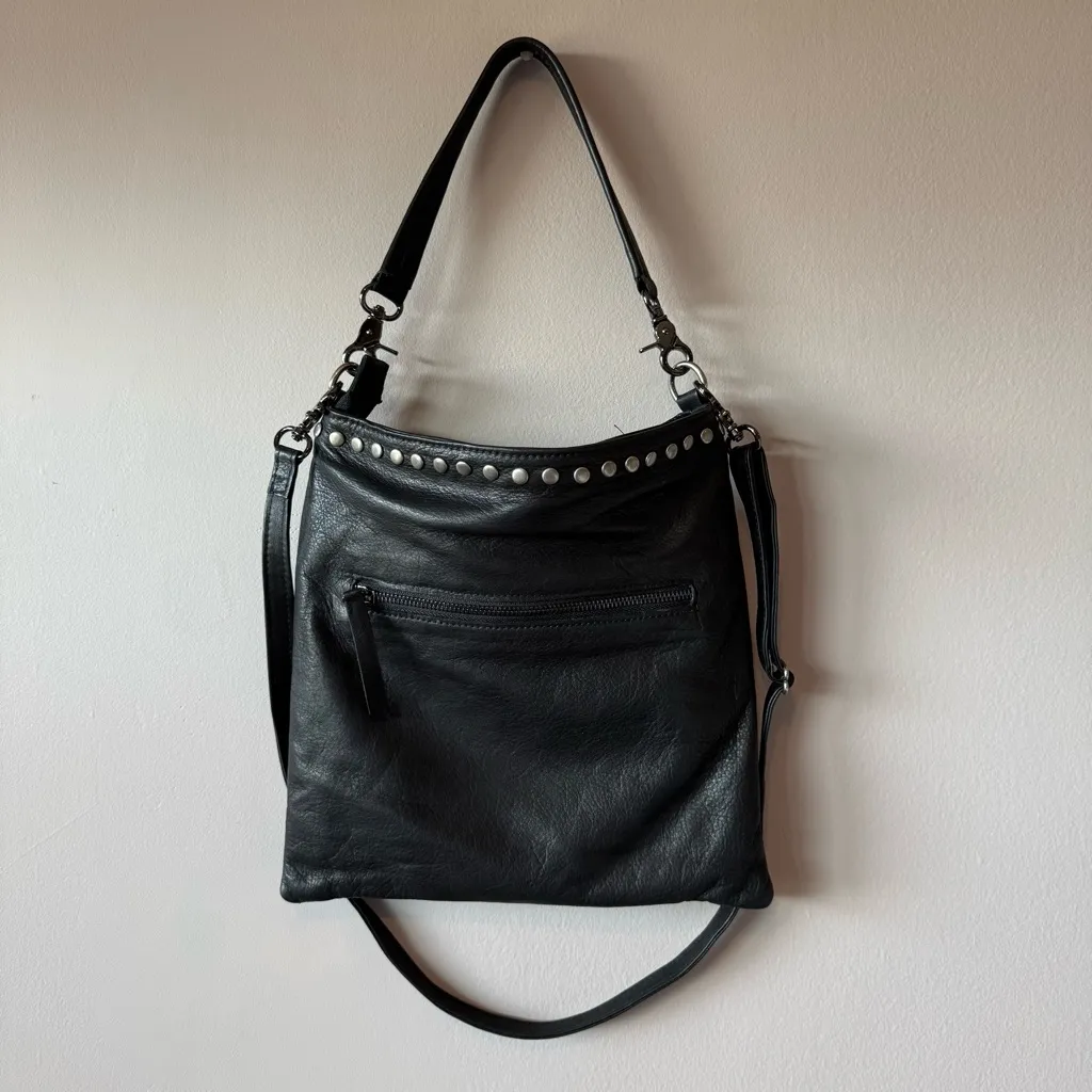 LAGGO Women’s‎ Black Textured Leather Studded Two Way Shoulder Crossbody Bag - Image 3