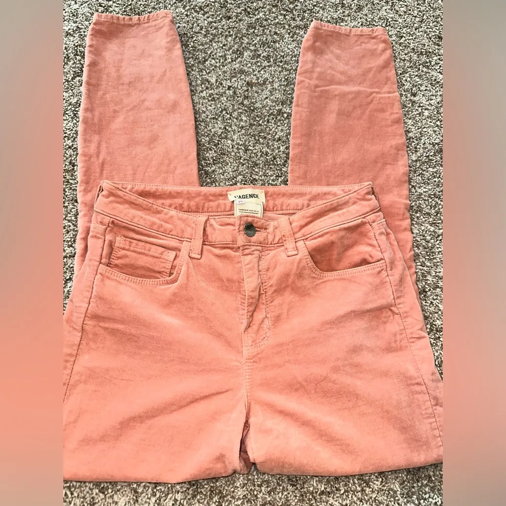 L’Agence Blush Pink Crushed Velvet Margot High Rise Skinny Pants EUC Size 25‎ - Image 5