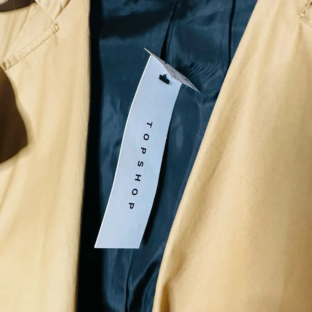 NWT Top Shop Tan Black Button Front Pockets Long Trench Coat Lightweight Size 2 - Image 10
