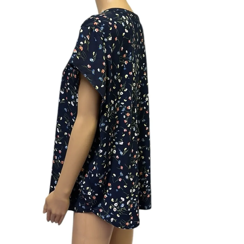 41 Hawthorn Navy Blue Floral V Neck Short Cap Sleeve Lightweight Top Womens XXL - Image 4