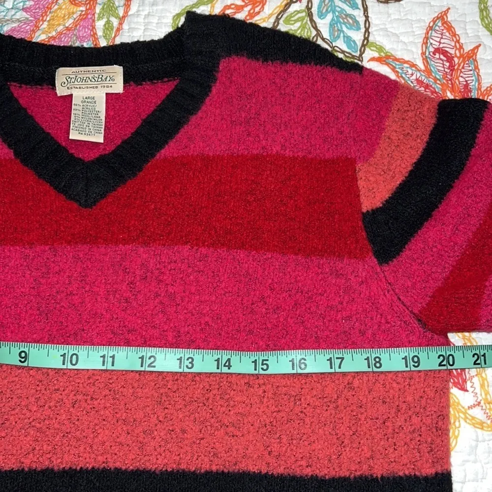 St John’s Bay large womens sweater pullover striped v-neck wool blend stretchy - Image 4