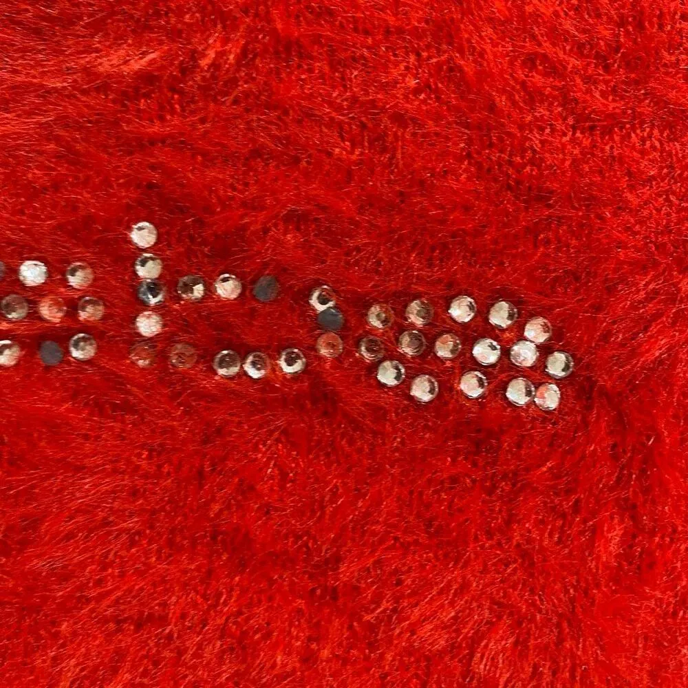 bebe Red Fuzzy Logo Sweater Size L Soft Long Sleeve Pullover - Image 9