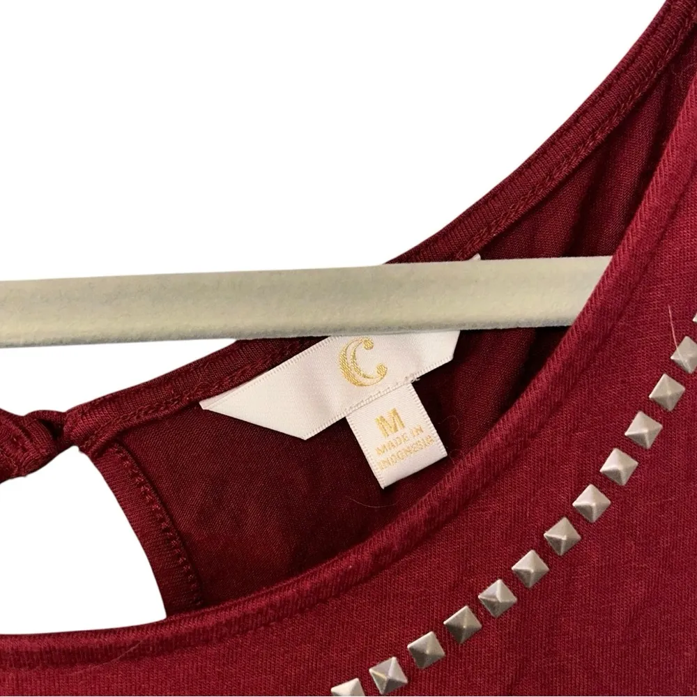 Maroon Red Charming Charlies Tank Top Rhinestone Detail Shirt Womens Size Medium - Image 3