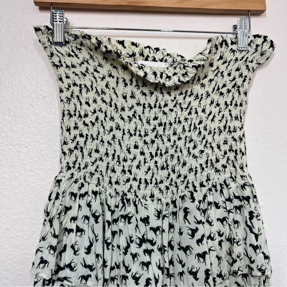 Dolls Kill Dolls Point Cream Horse Print Smocked Layered Mini Dress - Image 4