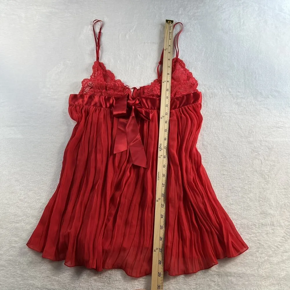 Victoria's Secret Babydoll L Large Cami Top Lace Pleated Lingerie Satin Bow Red - Image 11