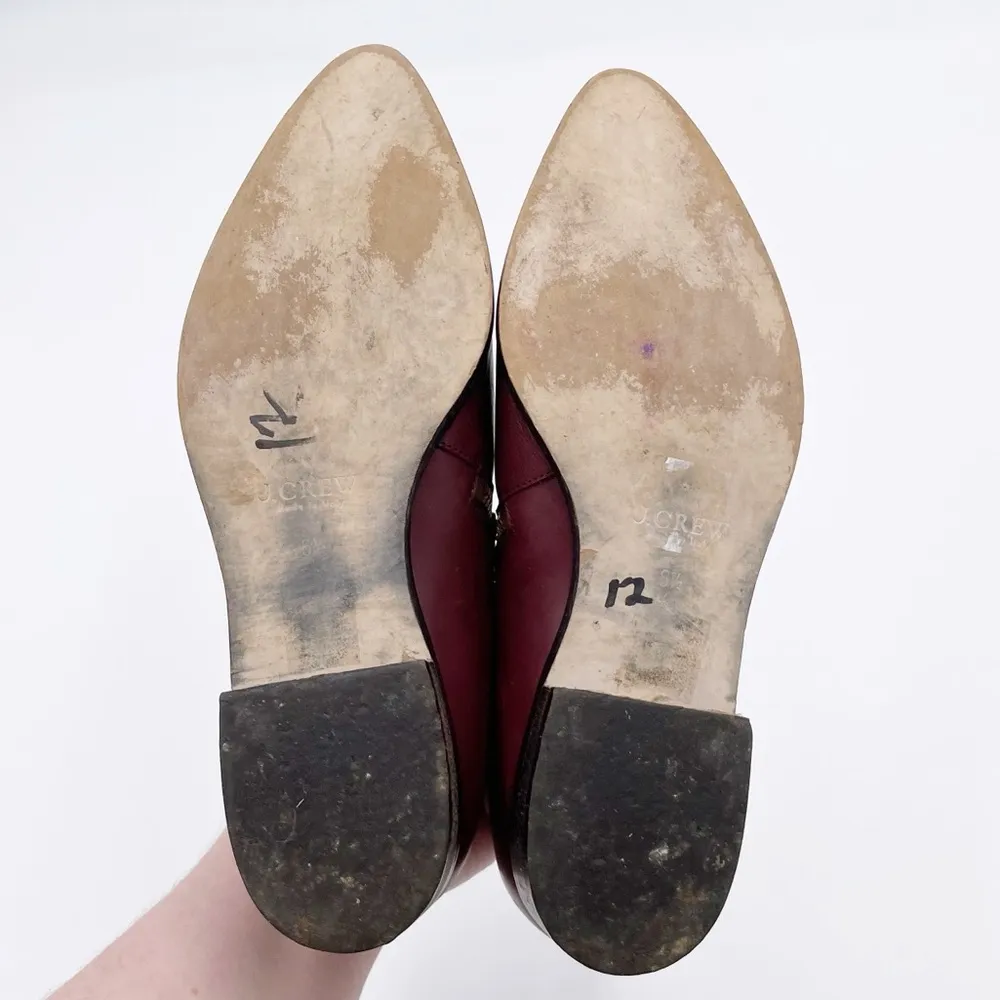 J. Crew Double Zipper Burgundy Red Leather Pointed Toe Loafer Women's Size 6.5 - Image 9