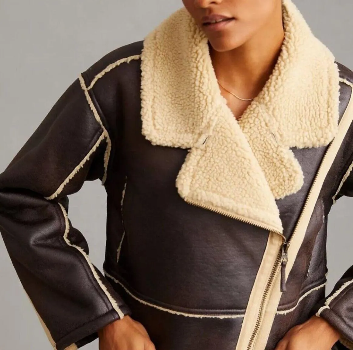 Leather and Sherpa Jacket - Image 2