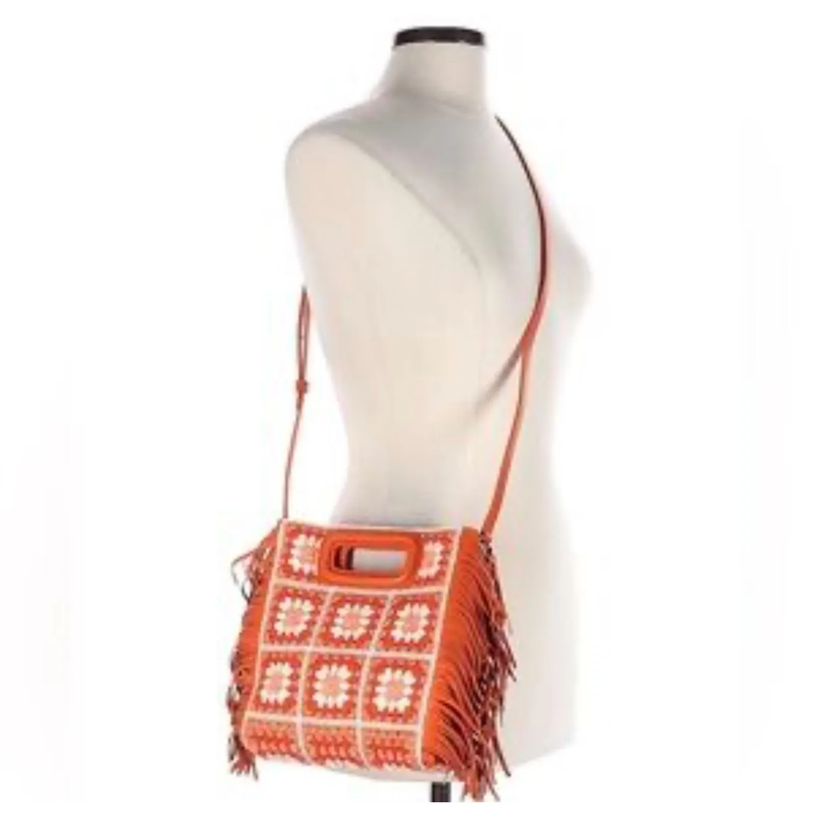 NEW NWT Maje Crochet M Bag Orange Floral Print Clutch/Crossbody - Image 3