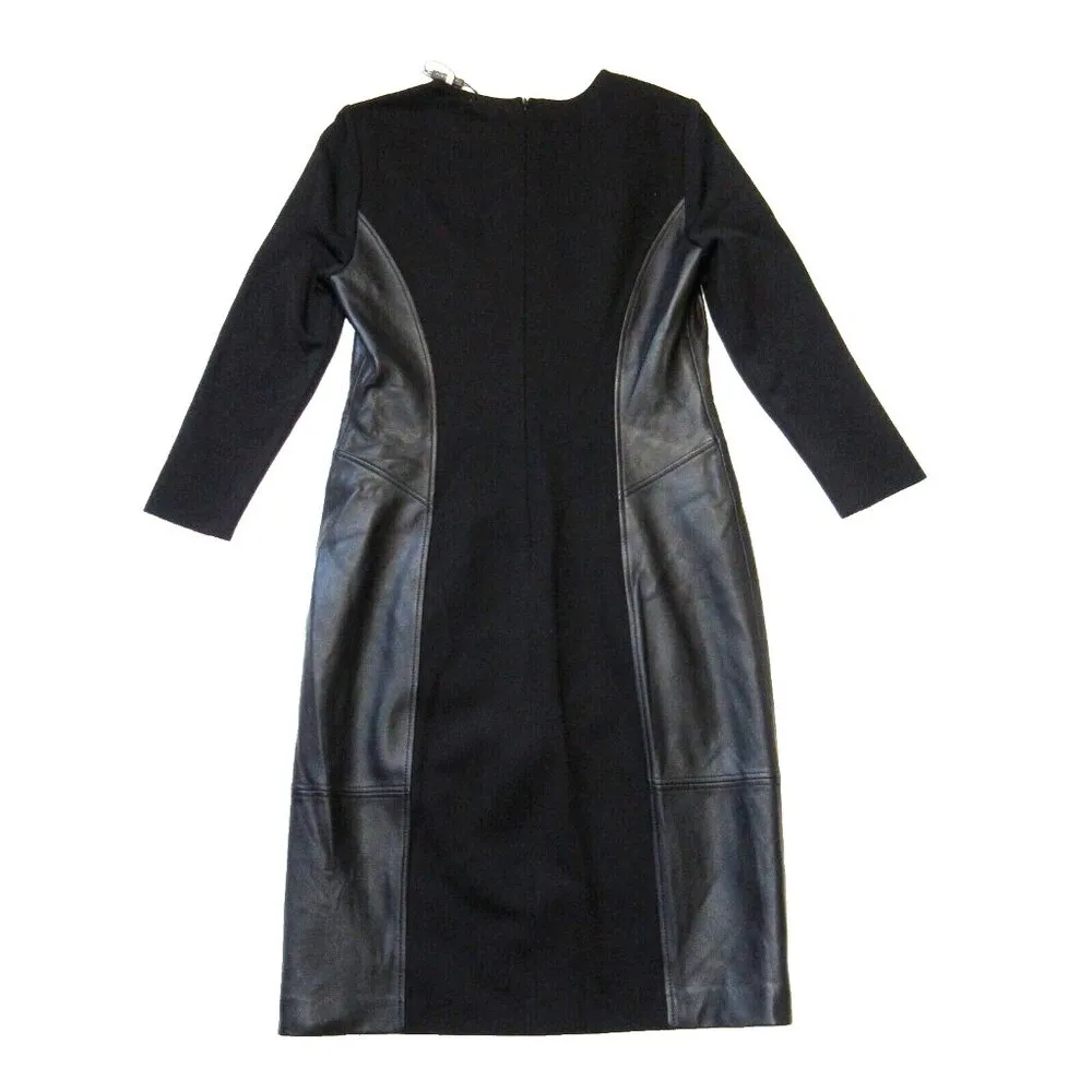 NWT Elie Tahari Lesa in Black Mixed Media Leather Stretch Sheath Dress 6 $748 - Image 9