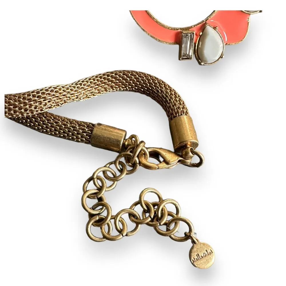 Stella and Dot Riviera Gold Tone Leaf Rhinestone Statement Necklace - Image 4