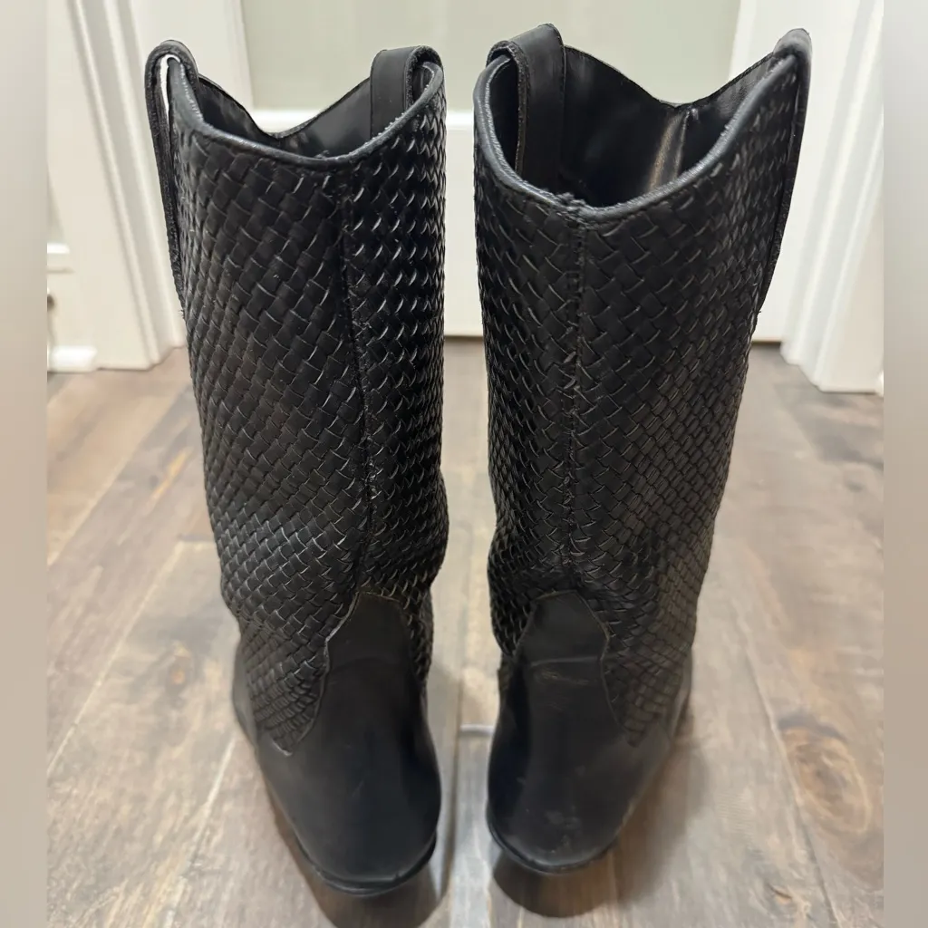 Dingo Black Woven Leather Western Cowboy Boots Women’s 9M Pointed Toe - Image 3