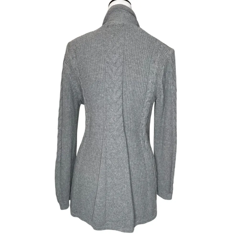Adrienne Vittadini Grey Cable/Fisherman Knit Open Front Cardigan Cotton Cozy XL - Image 4